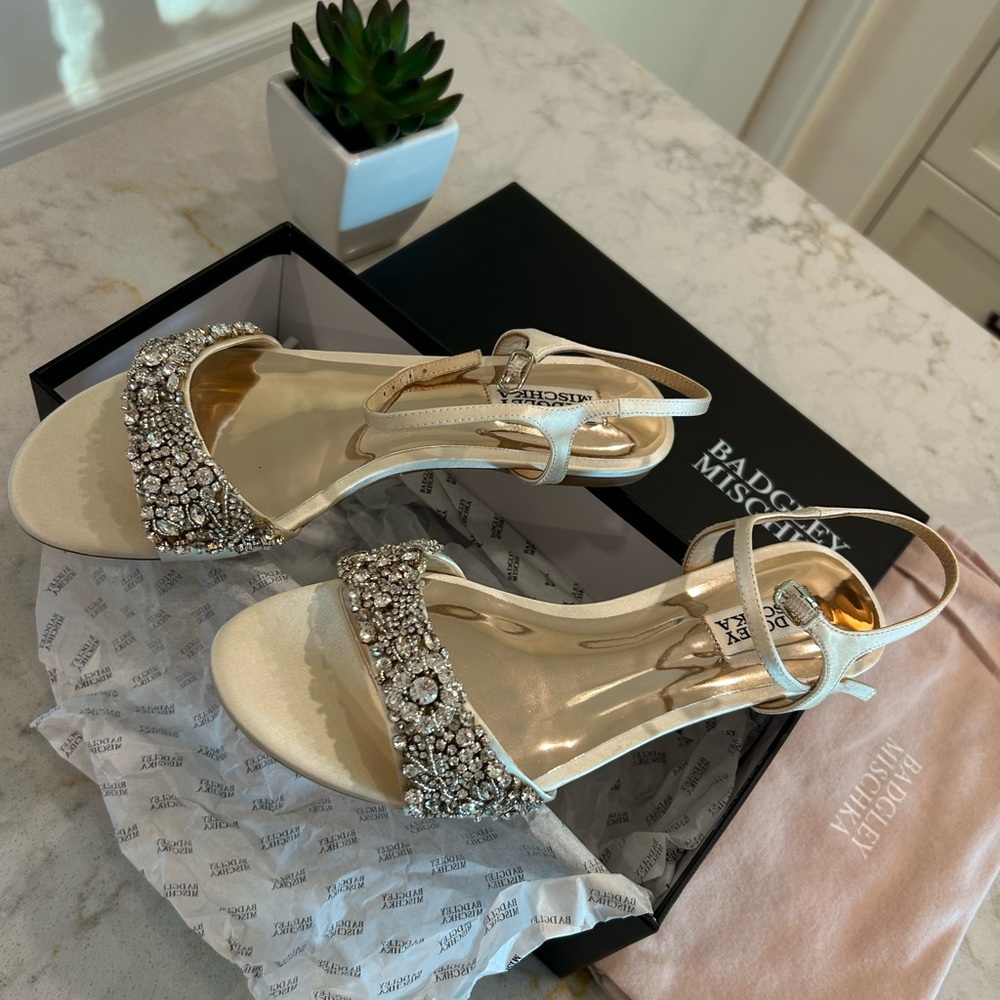 Badgley Mischka Carmella Ivory Satin Sandals